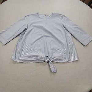 J.Jill Tie Front Top Blue White Stripe Women's Petite Medium 3/4 Sleeve Blouse